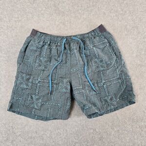 SAXX Jaws Swim Shorts Mens Medium Blue Geometric Tribal BallPark Pouch Nylon
